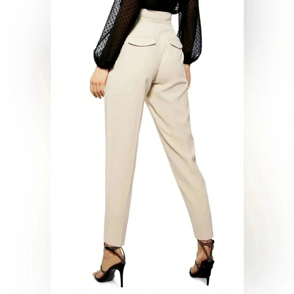 Topshop Betty Peg Trousers High Waisted Cropped Paperbag Pants Tan Camel Size 4 - Picture 3 of 16